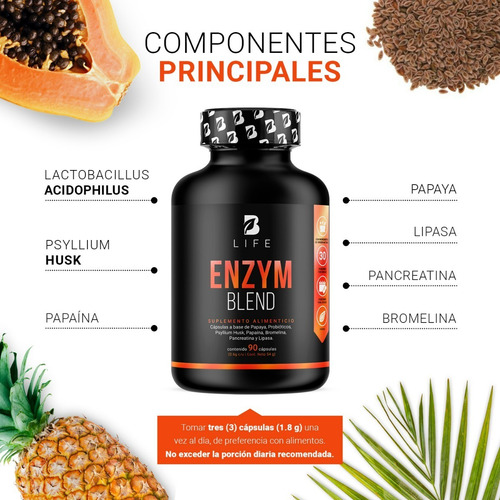 Enzimas Digestivas 90 Cáps 20 Billones Probióticos. B Life