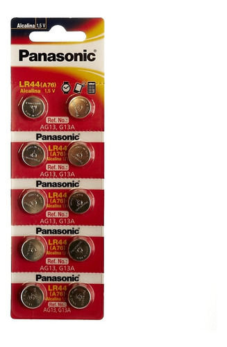 Imagen 1 de 2 de Pilas Lr44 /a76/g13a Alcalinas Panasonic Tipo Boton 10u 1.5v