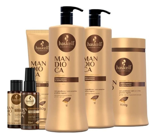 Kit Haskell Mandioca Shamp Cond Máscara 1 Litro 6 Itens