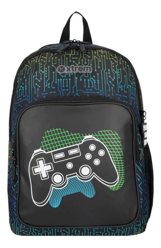 Mochila Xtrem Hopper Negra Gamer Urbana Escolar Reforzada Color Negro Diseño De La Tela Liso