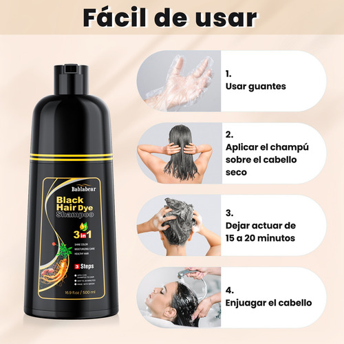 Shampoo Para Canas 500ml Natural Jengibre Tinte Cubre Canas
