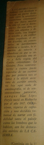 La Casimba Novela Goajira Isaac López Freyle 1° Ed 1959 (Usado)