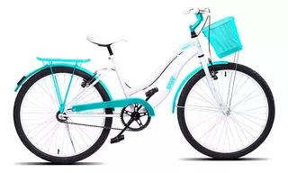 Bicicleta  de passeio Forss Infantil Hello aro 24 freios v-brakes cor branco/azul-turquesa com descanso lateral