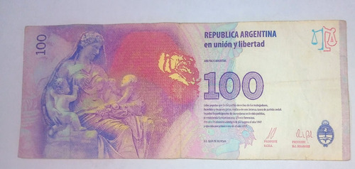 Billete Reposicion Argentina 100 Pesos Eva Peron Serie A Vf (Usado)