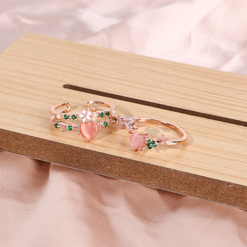 Juego De Anillos En Forma De Corazón De Cristal Y2k, Anillos
