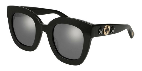 Anteojos de sol Gucci GG0208S con marco de acetato color negro, lente gris de nailon espejada, varilla negra de acetato