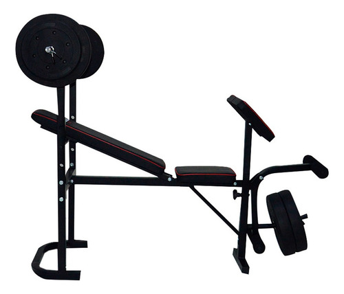 SPARTA, banco para ejercicios multifuncion, Barra Y Discos integrados de 55kg, estacion de fuerza BANSPA0001