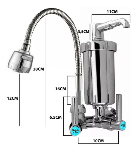 Torneira Gourmet Com Filtro Cozinha Luxo Parede Metai Inox