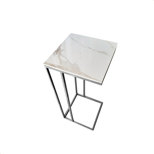 Imagen 2 de 10 de Mesa Ratona Minimal Simil Marmol + Auxiliar Arrime Living