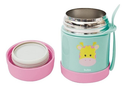 Pote Termico Infantil Bebe Aço Inox Animais C/ Colher Buba