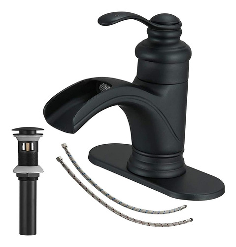 Grifo De Baño Cascada Negra Mate Para Fregadero Vanida...