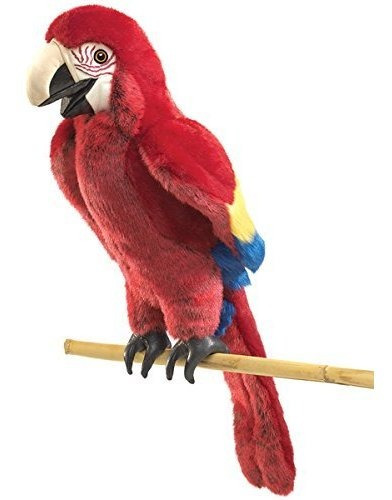 Títeres - Folkmanis Scarlet Macaw Hand Puppet, Red, Blue, Ye