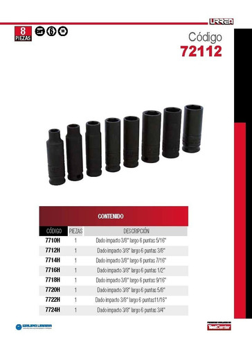 Juego De Dados De Impacto Largos Urrea® 3/8'' Standard