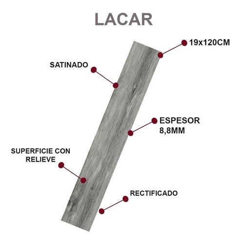 Porcelanato Símil Madera Lacar 19x120 1° Cal. - Cerro Negro