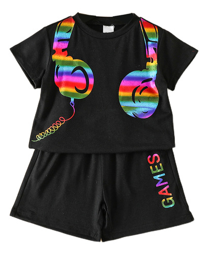 Conjunto Niño Con Estampado Holográfico Estilo Iridiscente Negro 2-3 Años