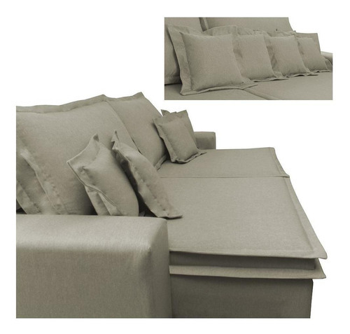 Sofa Retrátil e Reclinável com Molas Cama inBox Premium 2,92m tecido em linho Bege Escuro