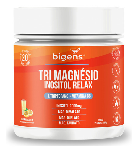 Tri Magnésio Inositol Relax, Triptofano + B6 180g, Bigens