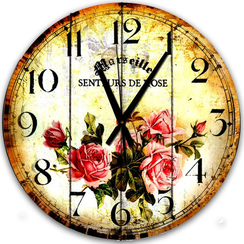 Reloj De Pared Enorme De 60 Cm De Diámetro. Vintage Rosas