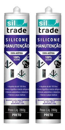 2 X Silicone Cola Siltrade Manutenção Preto 280g Aquário