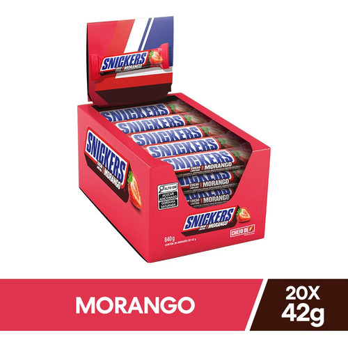 Display Chocolate Snickers Morango Com 20 Unidades De 42g