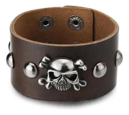 Coolsteelandbeyond Brazalete Ancho De Cuero Marrón Con Calav