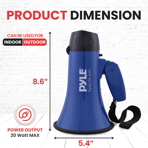 Portable Megaphone Speaker Pyle Pmp21bl 20w Blue W/ Siren