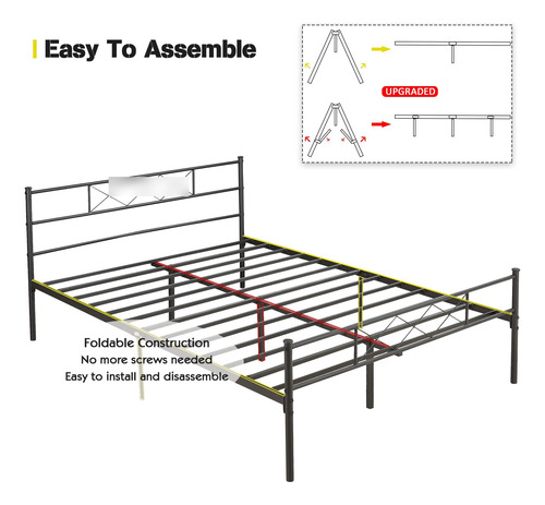 Base De Cama Matrimonial Con Cabecero Y Plataforma Resistent