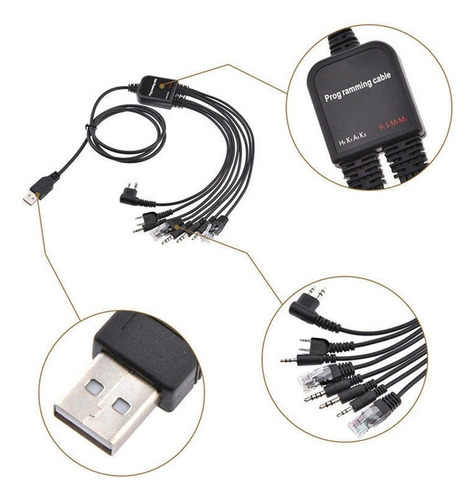 Cable De Programación Usb 8 En 1 For Motorola Tyt Baofeng