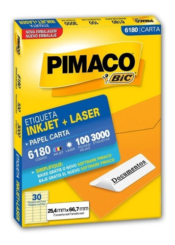 Etiqueta Ink-jet/laser Carta 25,4x66,7 6180 Pimaco 3000 Un