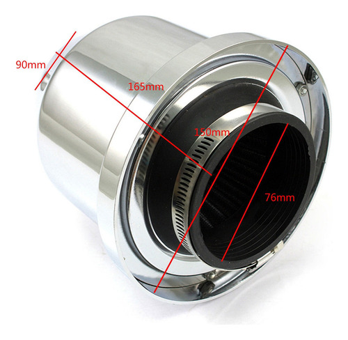 76mm De Alto Flujo Protector De Calor Filtro De Aire Plata