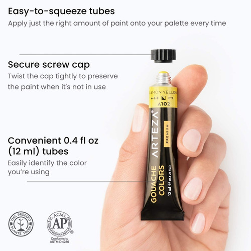 Imagen 3 de 9 de Pinturas Arteza Gouache 60 Colores 12ml / Ideal Para Canvas