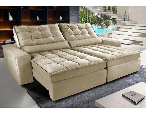 Sofá Retrátil e Reclinável com Molas Ensacadas Cama inBox Gold 2,32m Tecido Suede Velusoft Bege