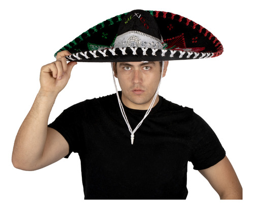 Sombrero Charro Tricolor Flor Deluxe Fiestas Patrias Color Negro