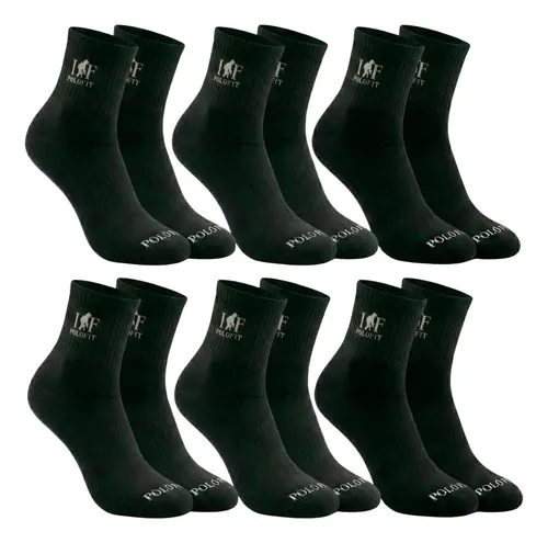 Kit 6 Pares Meia Cano Médio Alto Unissex Algodão Polo Fit
