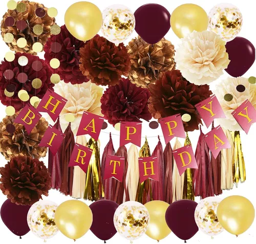 Decoraciones de cumpleaños número 50 para mujer, color borgoña