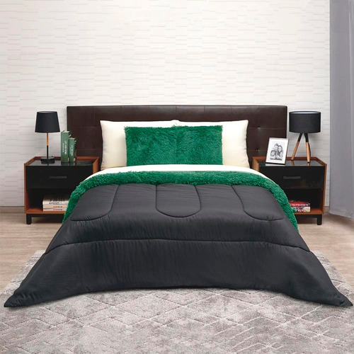 Edredon Cobertor King Size Grizzly Verde Negro Invernal