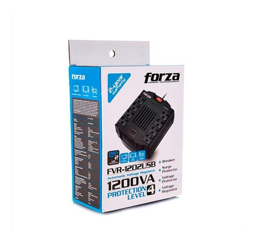 Estabilizador Forza Fvr-1202usb, 1200va/600w, 8 Tomas + 2usb