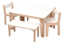 Comprar Mesa, Bancos Y Sillas Para Niños De Madera- Infantil - Meeko Madera Y Blanco