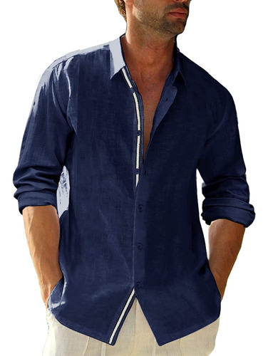 Camisa Casual De Lino Para Hombre Guayabera Cubana De Manga