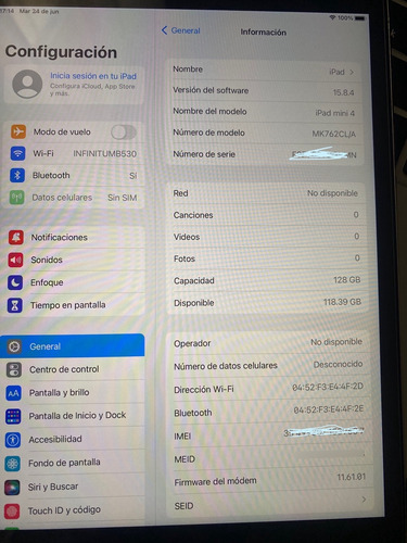 Ipad Mini 4th Generation 2015 A1550 128gb, De Sim. Plateado