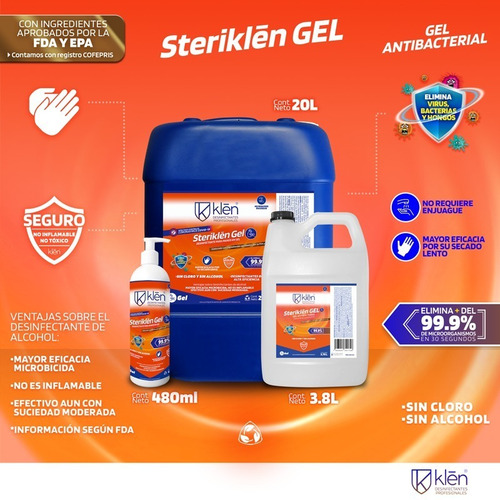 Imagen 3 de 9 de Gel Antibacterial Galon Mayoreo 3.8 Litros Sin Alcohol, Bote