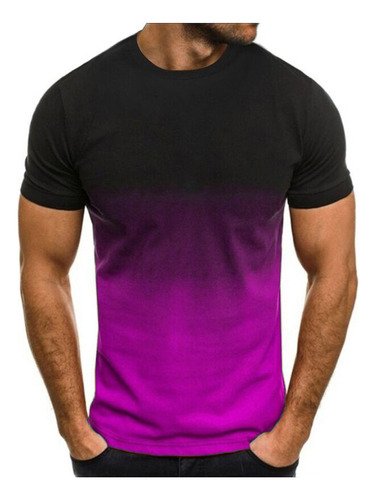 Camiseta Delgada Para Hombre A, Color En Contraste, Degradad