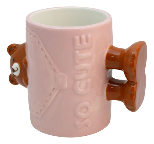 Taza De Cerámica Animales 3d Cute Con Asa De Patitas 480 Ml Color Rosa Claro Oso