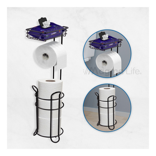 Magma Life Porta Rollos de Papel de Baño Metálico: Elegante Soporte para Papel Higiénico en Color Negro, con Espacio para el Teléfono Celular, ¡Utilidad y Comodidad para tu Baño!