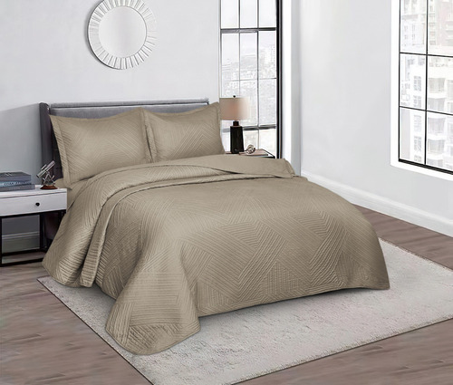 Kit Cobre Leito Colcha Cama Casal 3 Peças Dupla Face 220x240 Cor Bege Virtuos