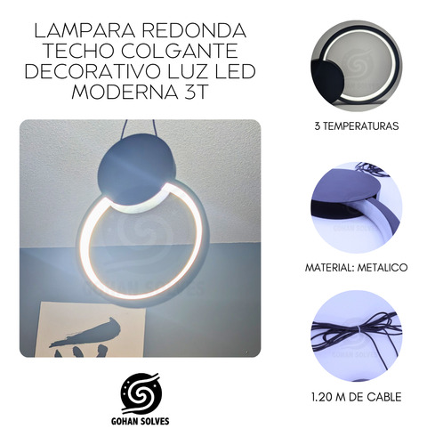 Lampara Led Colgante Anillo Decorativo Iluminación 3 Tonos