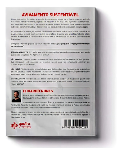 Avivamento Sustentável, De Nunes, Eduardo. Editorial Quatro Ventos, Tapa Mole, Edición 2018-04-20 00:00:00 En Português