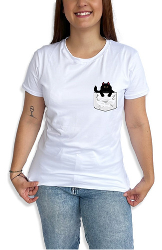 Camiseta Mujer Gato Bolsillo