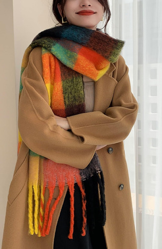 Bufanda Cálida Invierno Mujer Wander Agio Chal Largo Cuadros Color Diseño De La Tela Talle