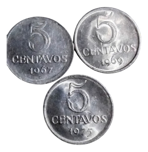 Kit 3 Moedas 5 Centavos 1967,1969e 1975 Reforma Monetária